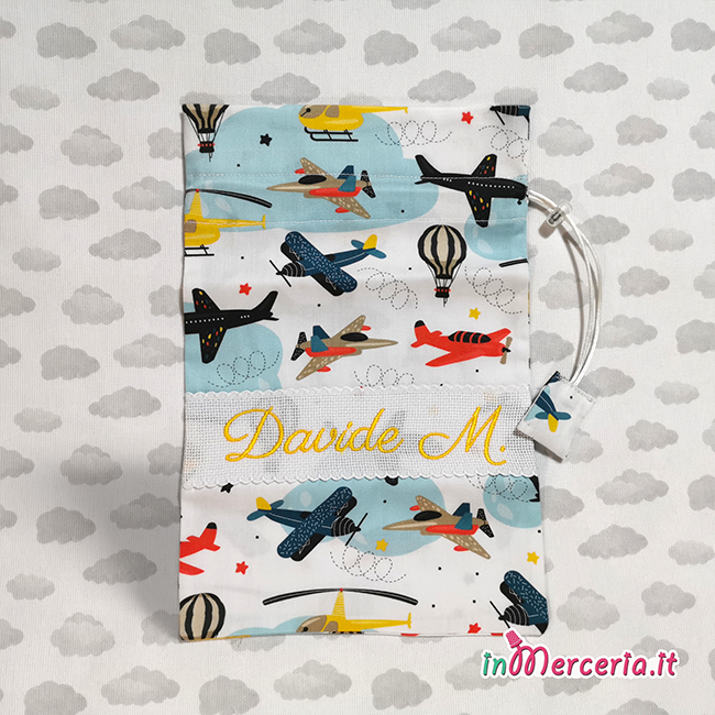 Set asilo astronauta – Sacchetto, tovagliolo, federa cuscino, bavetta e asciugamano DAVIDE