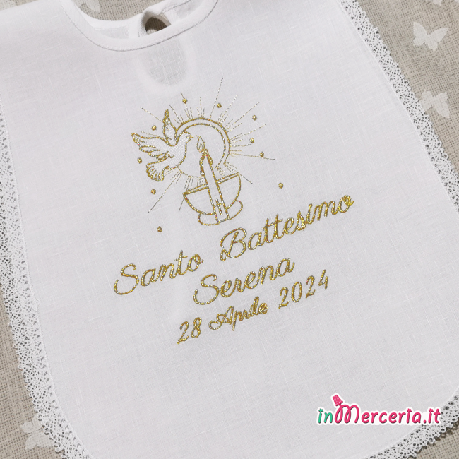Set Battesimo - Camicina, e asciugamano per Serena con candela fonte e colomba