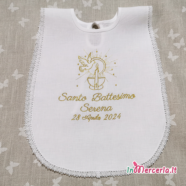 Set Battesimo - Camicina, e asciugamano per Serena con candela fonte e colomba
