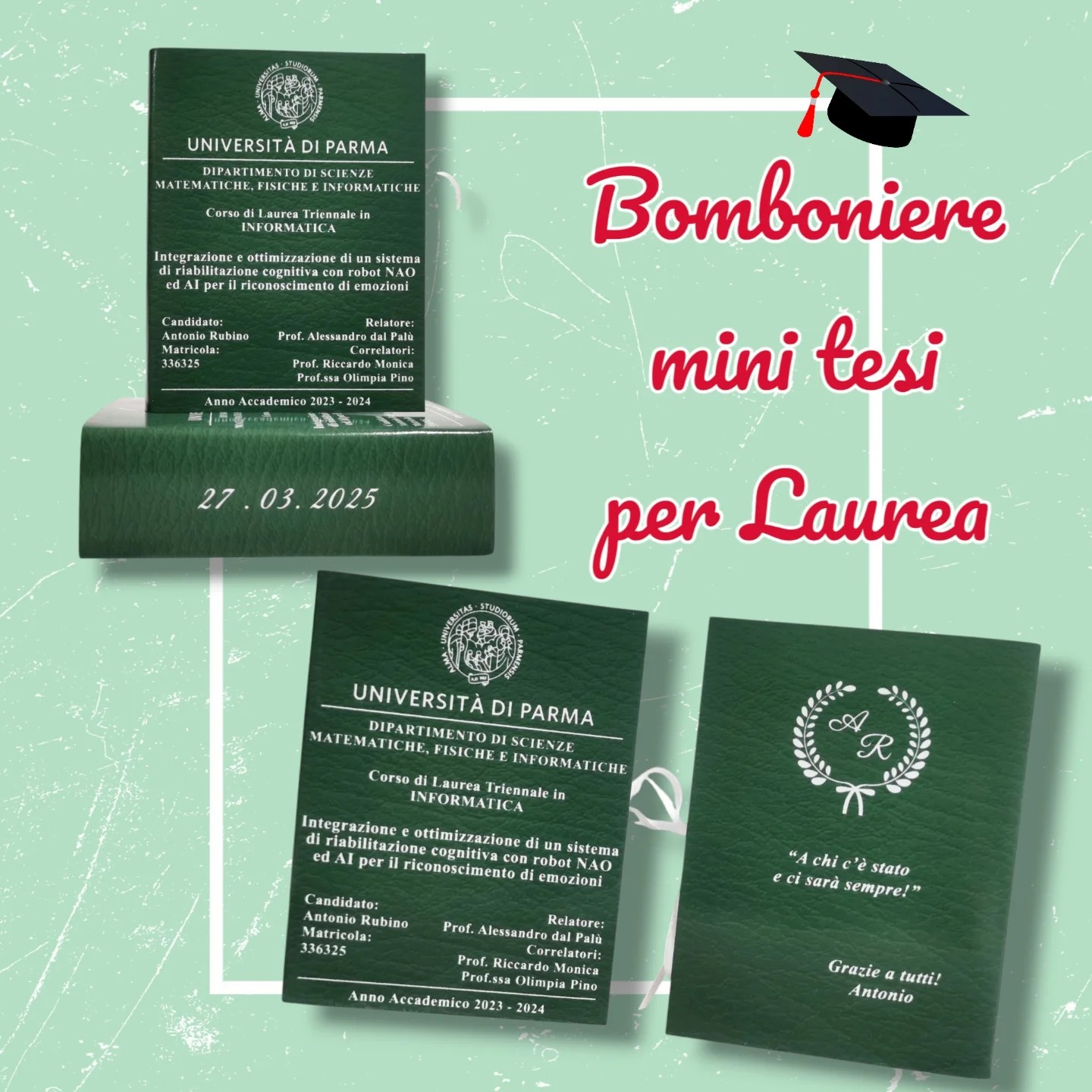 Bomboniera Laurea libro mini tesi per Antonio- Laurea in Informatica
