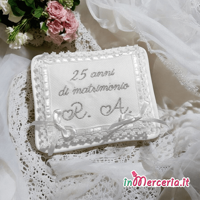 Cuscino portafedi 25 anni matrimonio nozze argento 1
