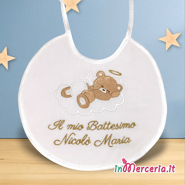 Bavaglia neonato Battesimo con orsetto Nicolò Maria