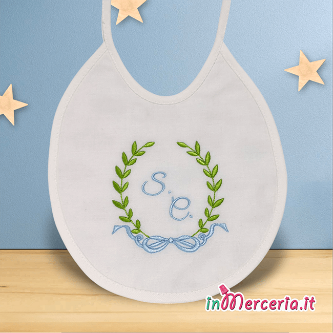 Bavetta neonato con corona iniziali s c