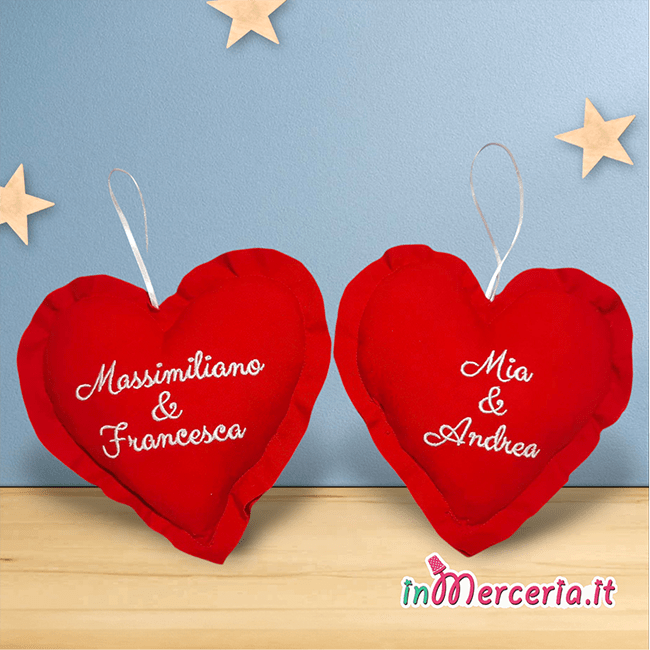 Cuori amore personalizzati con ricamo nomi massimiliano francesca mia andrea