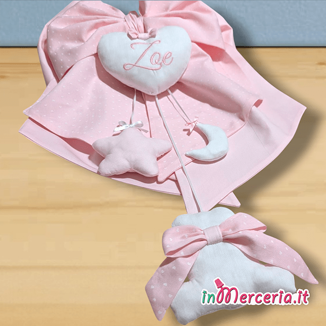 Fiocco nascita con stella, luna e orso pendente per zoe