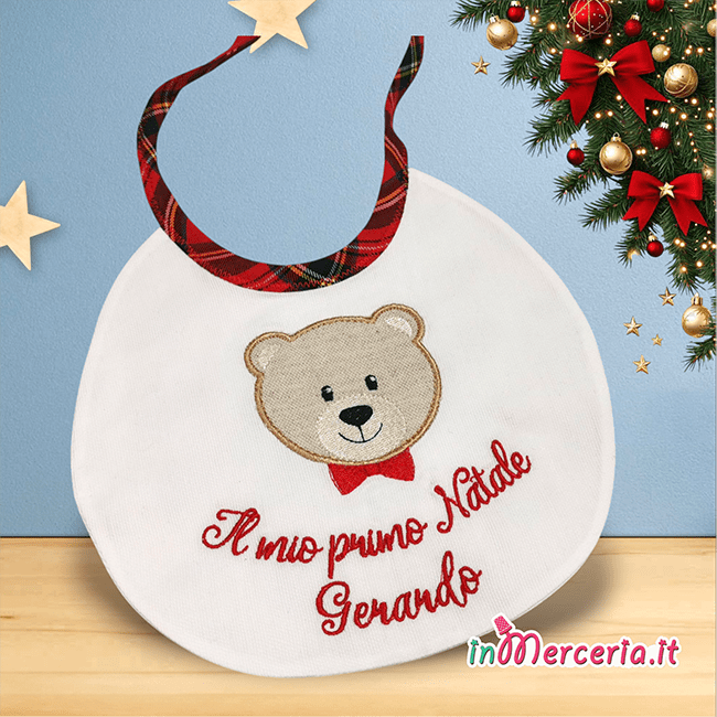 Bavetta il mio primo Natale con orsetto e cravattino per Gerardo