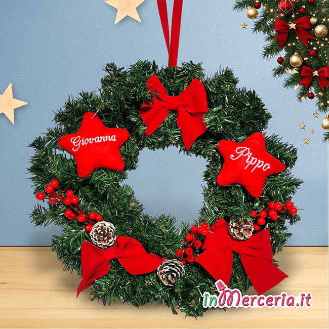 Ghirlanda fuori porta natalizio con stelle personalizzate Pippo e Giovanna